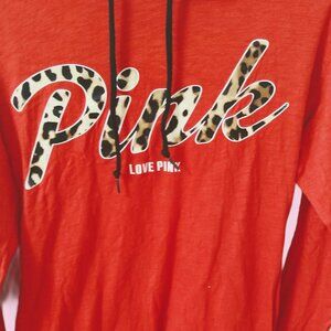 PINK VICTORIA'S SECRET RED HOODIE LEOPARD LOGO SIZE XS